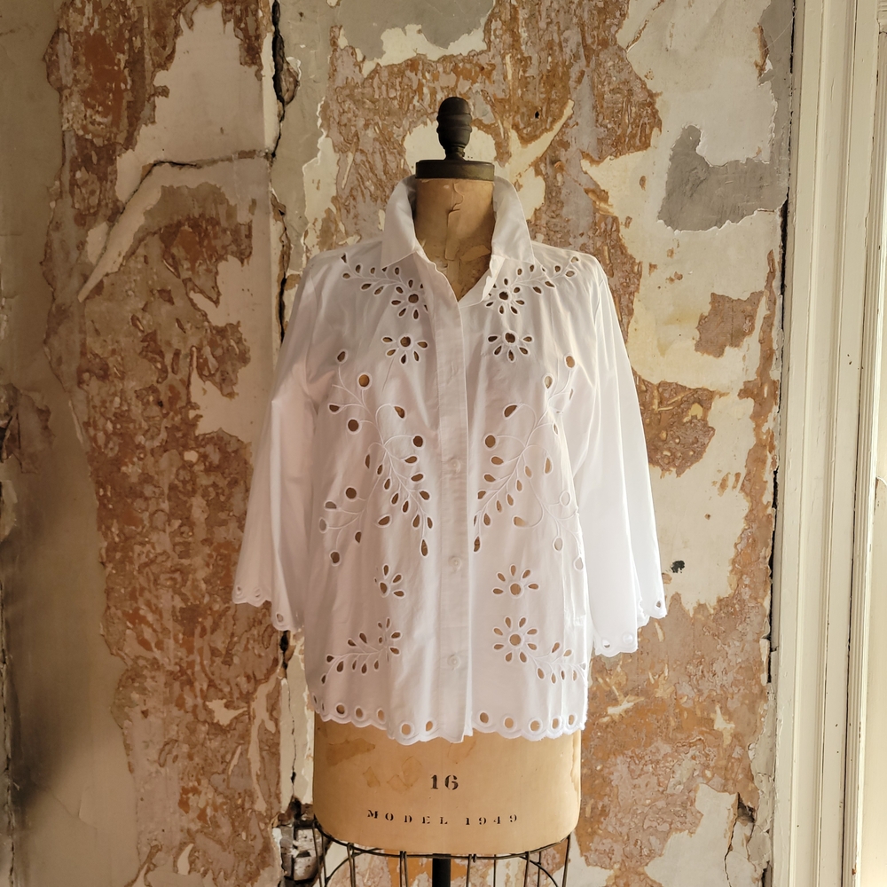 J. Crew White Eyelet Blouse